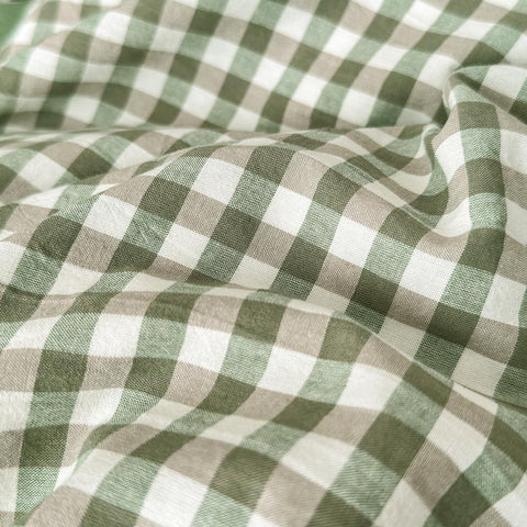 LifeTB green gingham close-up of pattern and craftsmanship.