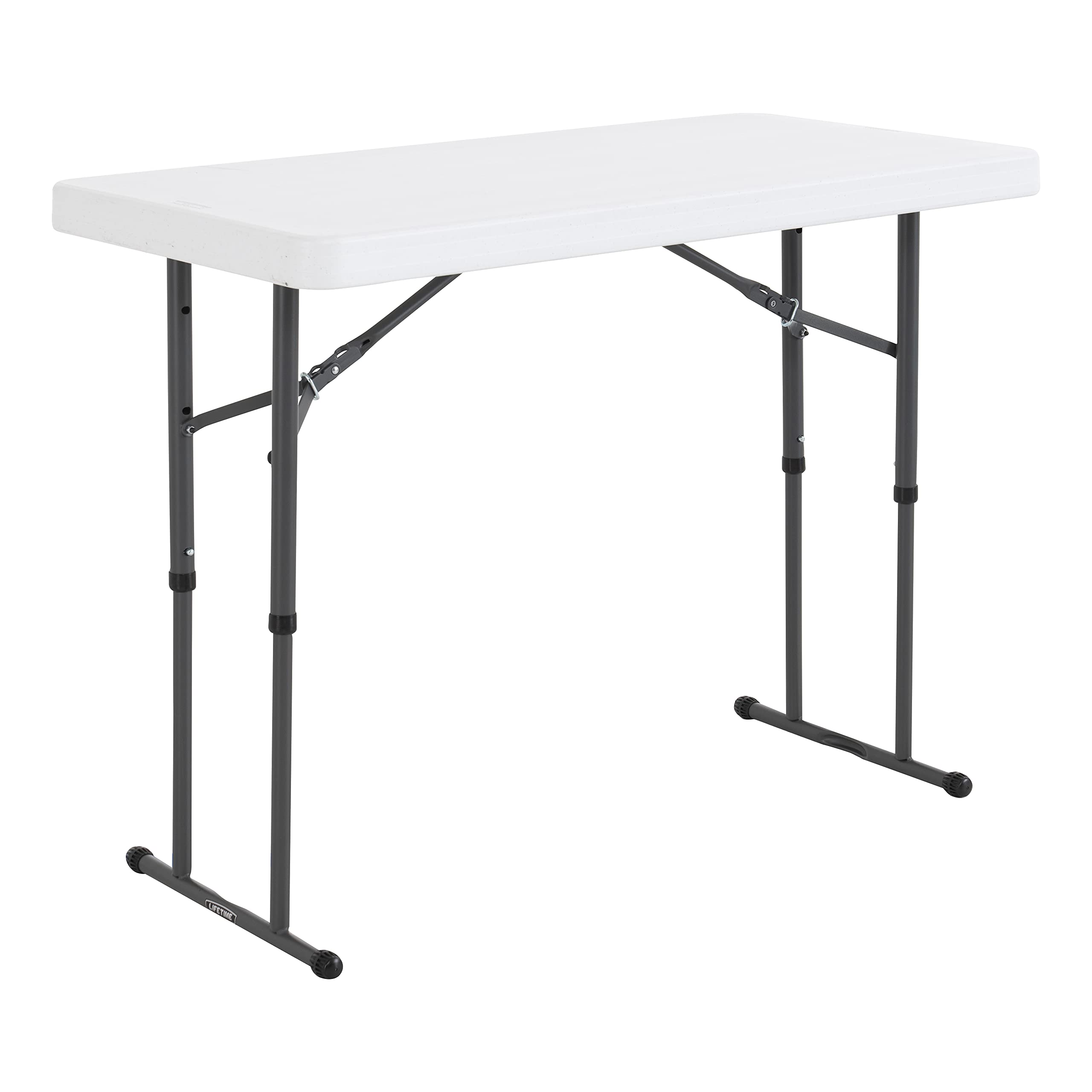 Lifetime 4-foot table top in white granite for versatile indoor outdoor use.