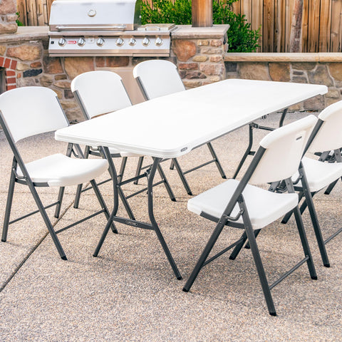 Lifetime 6-Foot Fold-In-Half Table folded-compact for easy storage.