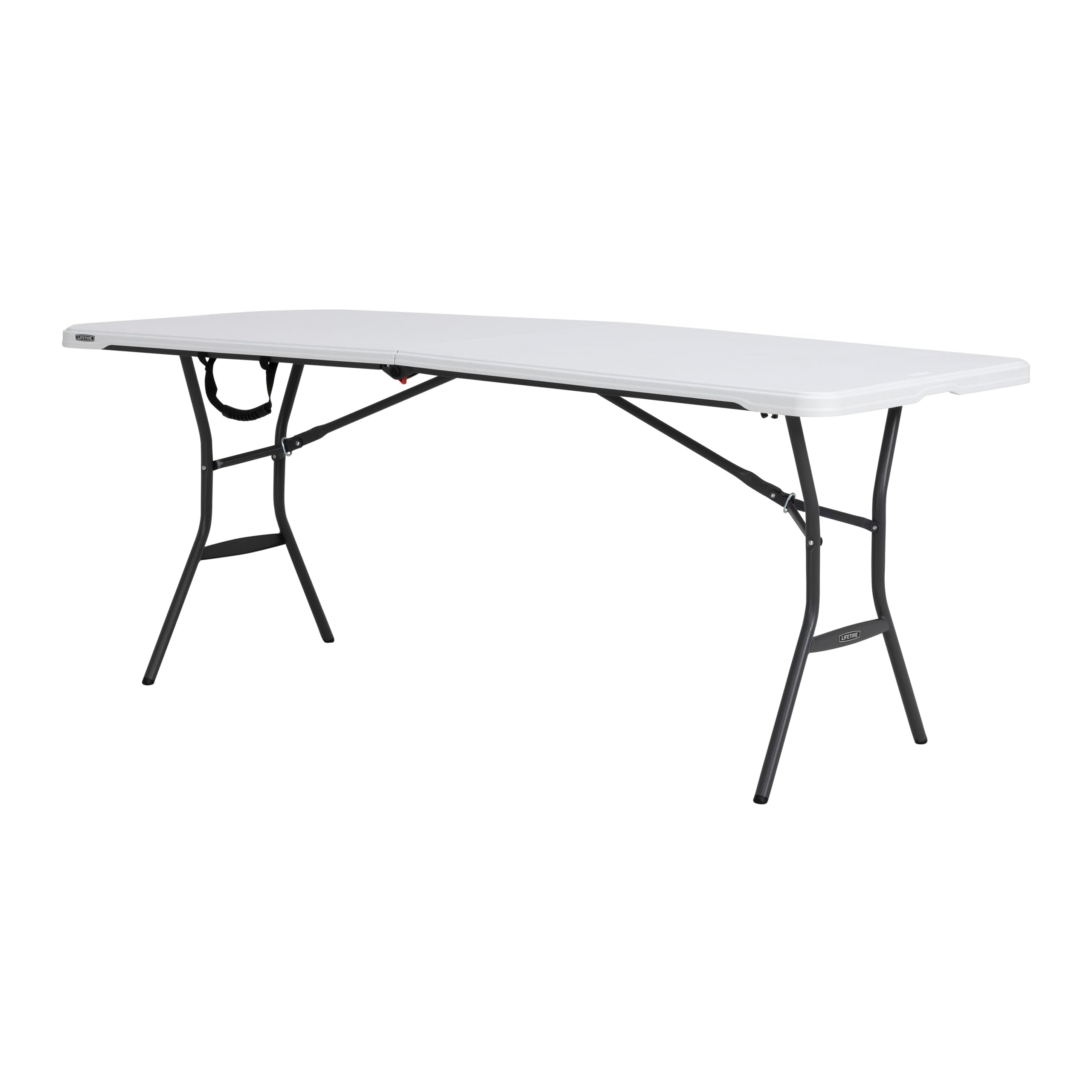 Lifetime 6-Foot Fold-In-Half Table steel-frame closeup shows rust-resistance.