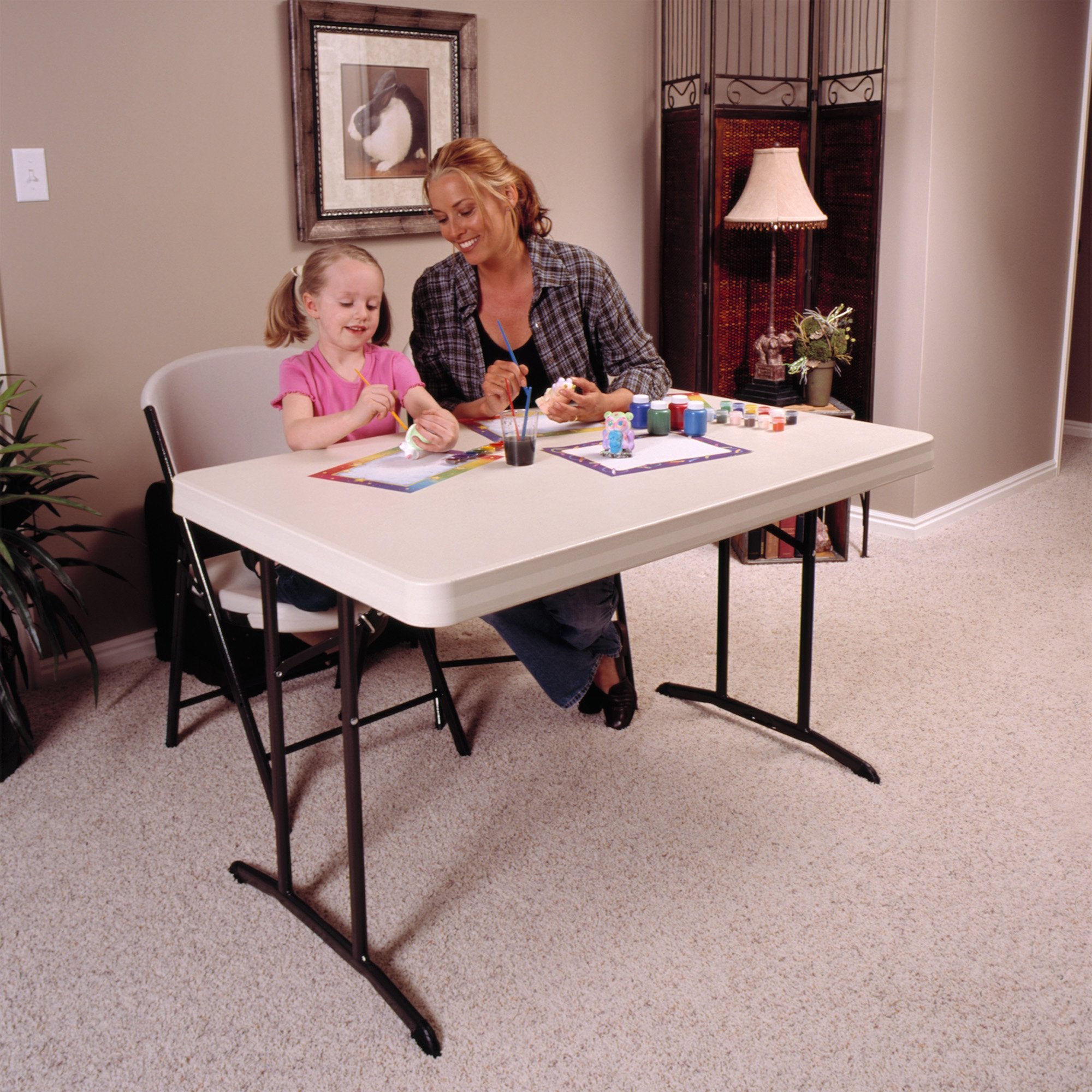 Lifetime 80568 table folded for compact, easy storage after events.