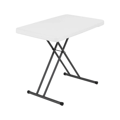 Lifetime laptop table in white granite, open for comfortable workspace