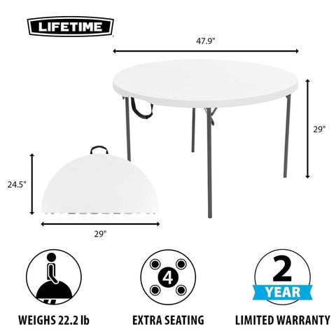 LIFETIME table folded with carry handle for easy transport and storage.