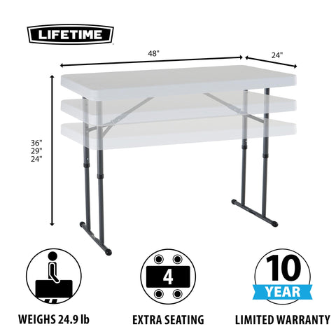 Lifetime 48 x 24-inch surface for crafts and setup.