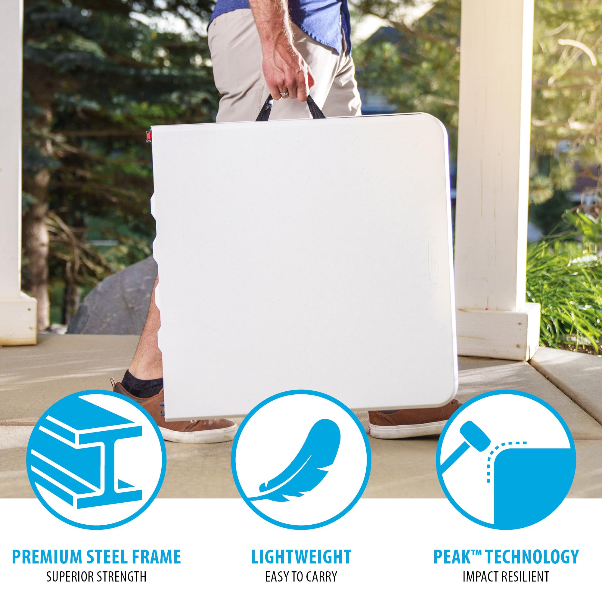 Lifetime powder-coated steel frame provides sturdy stability for daily use.