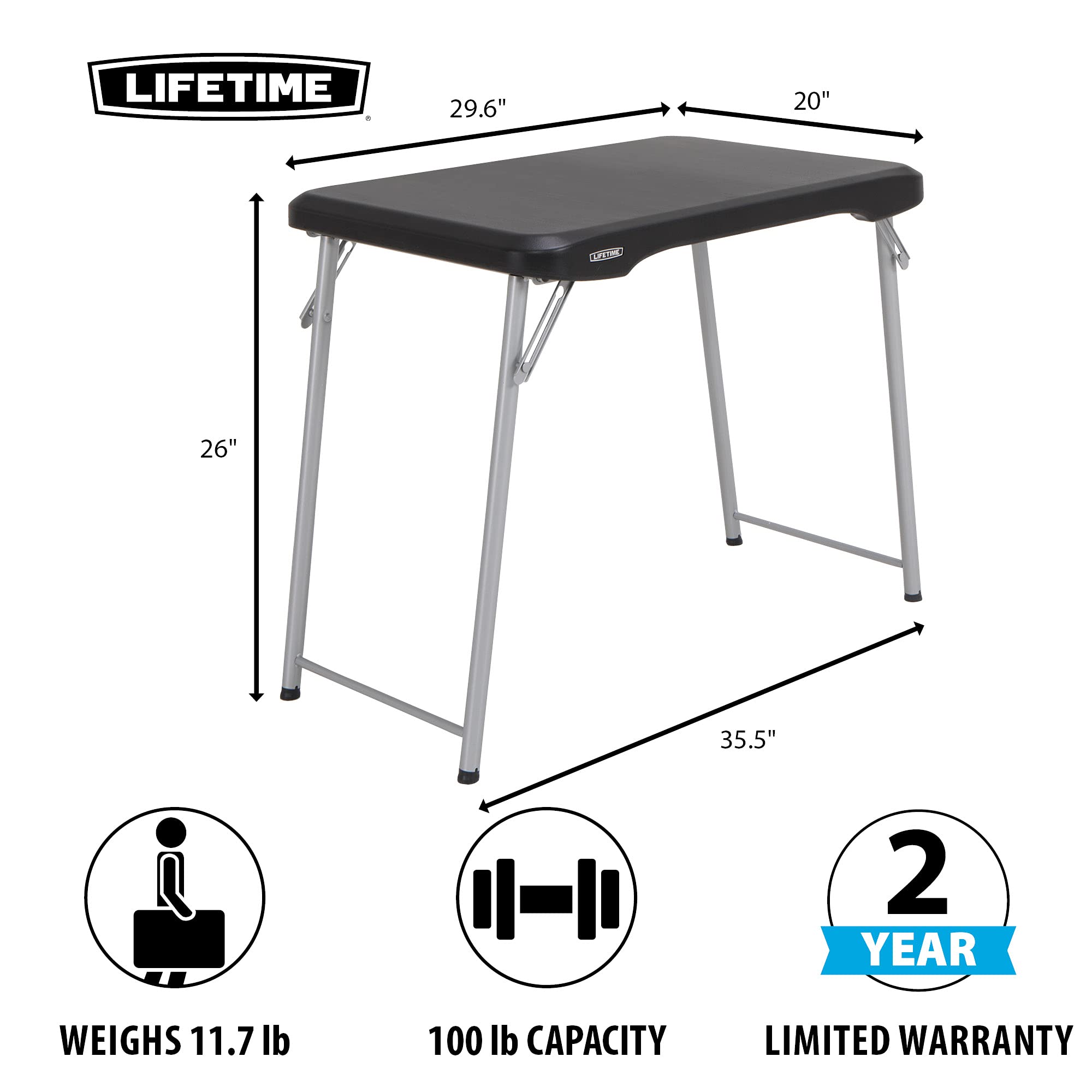 LIFETIME table weather-resistant finish suits indoor or outdoor environments.