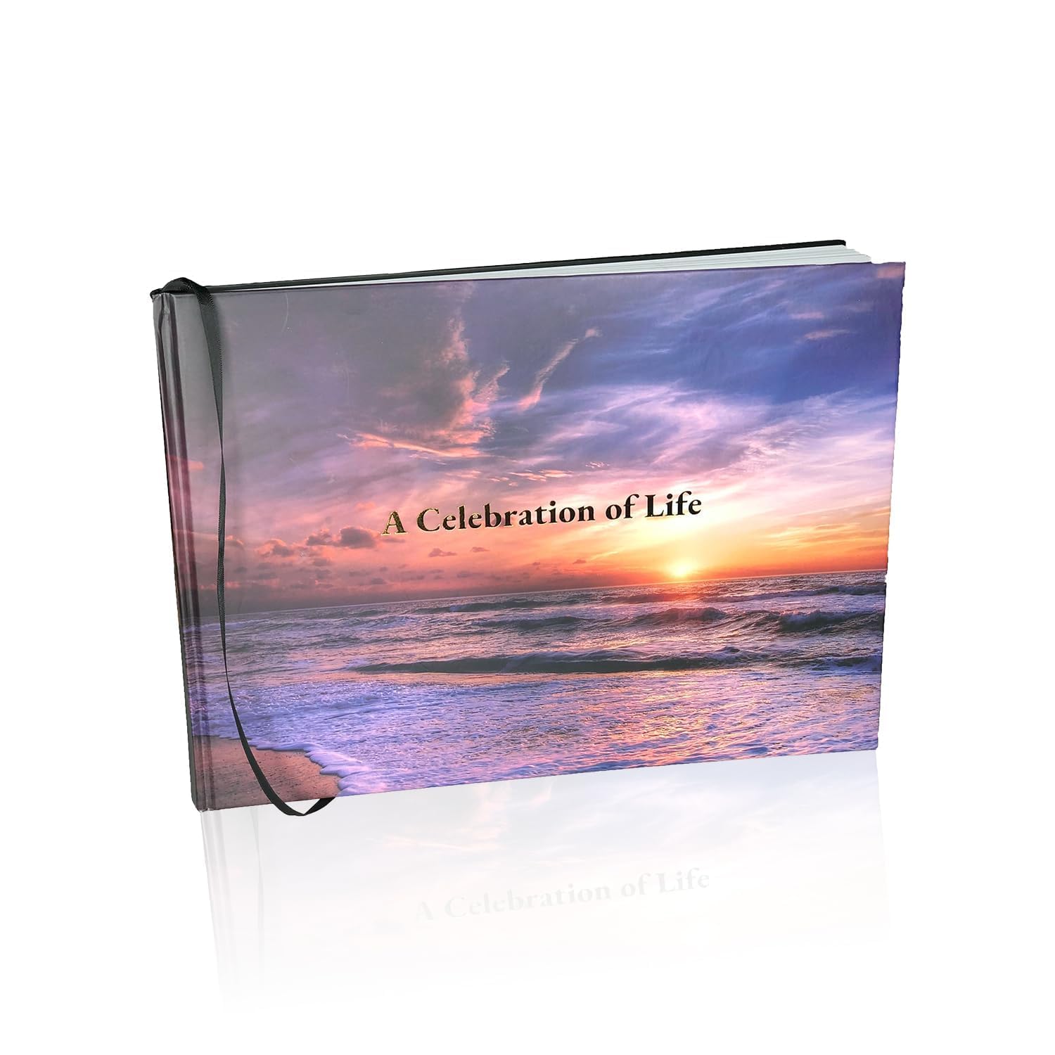 LIFETOO Ocean Funeral Guest Book cover featuring sunset design for dignified memorial signing.