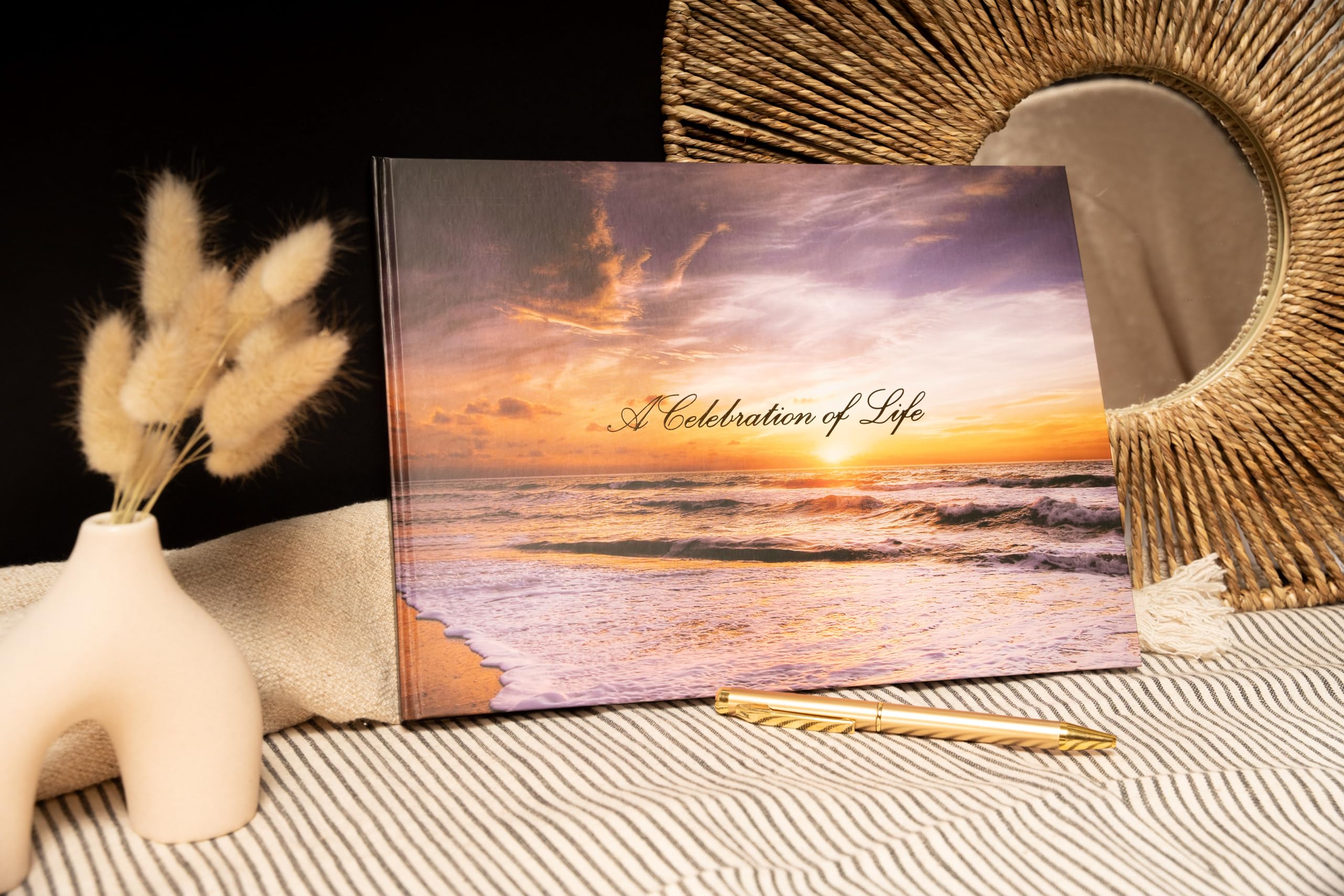 LIFETOO Ocean Funeral Guest Book front cover photo pocket for memories.