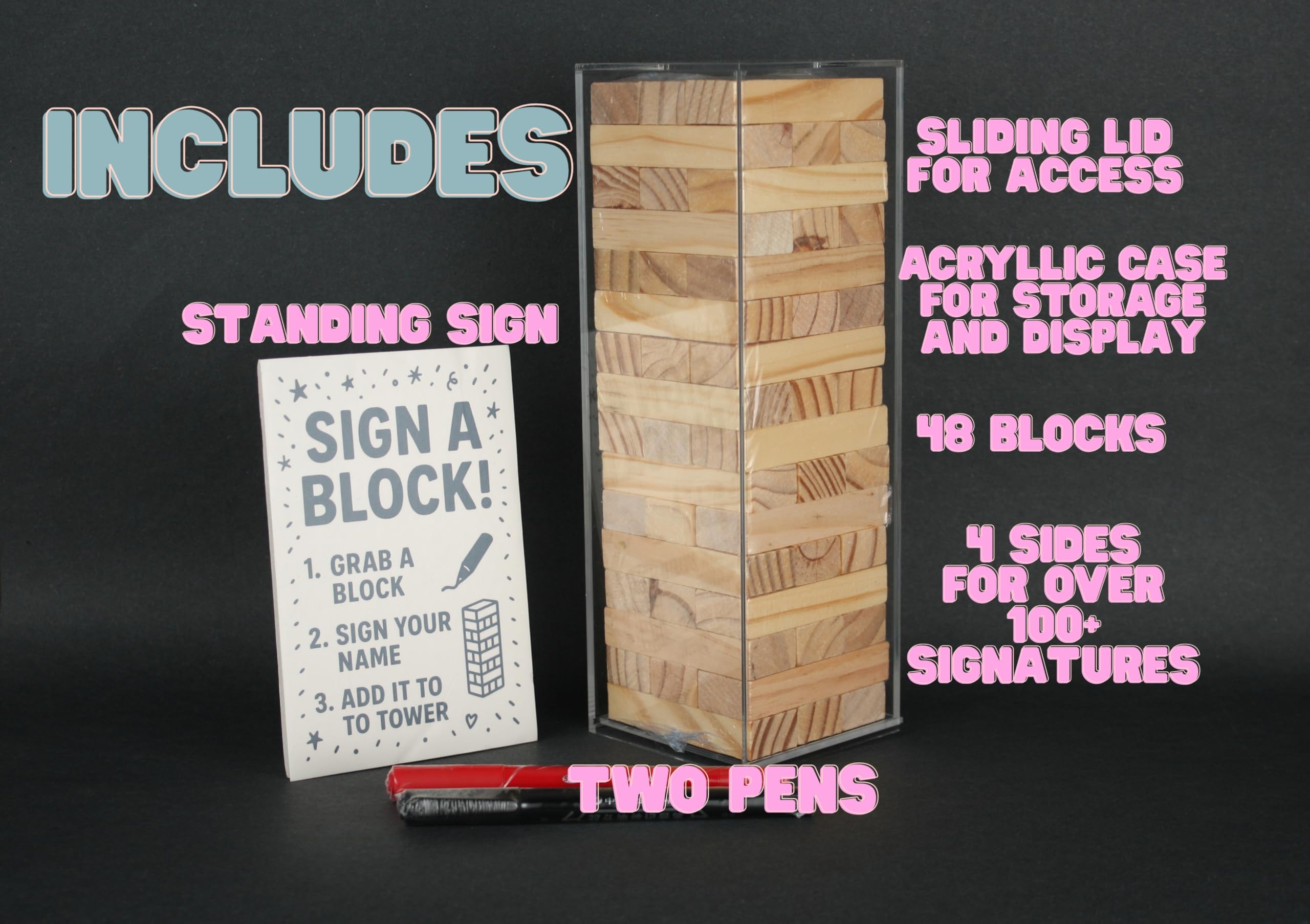 LIFETOO wooden block guest book acrylic case protects memories and serves as display