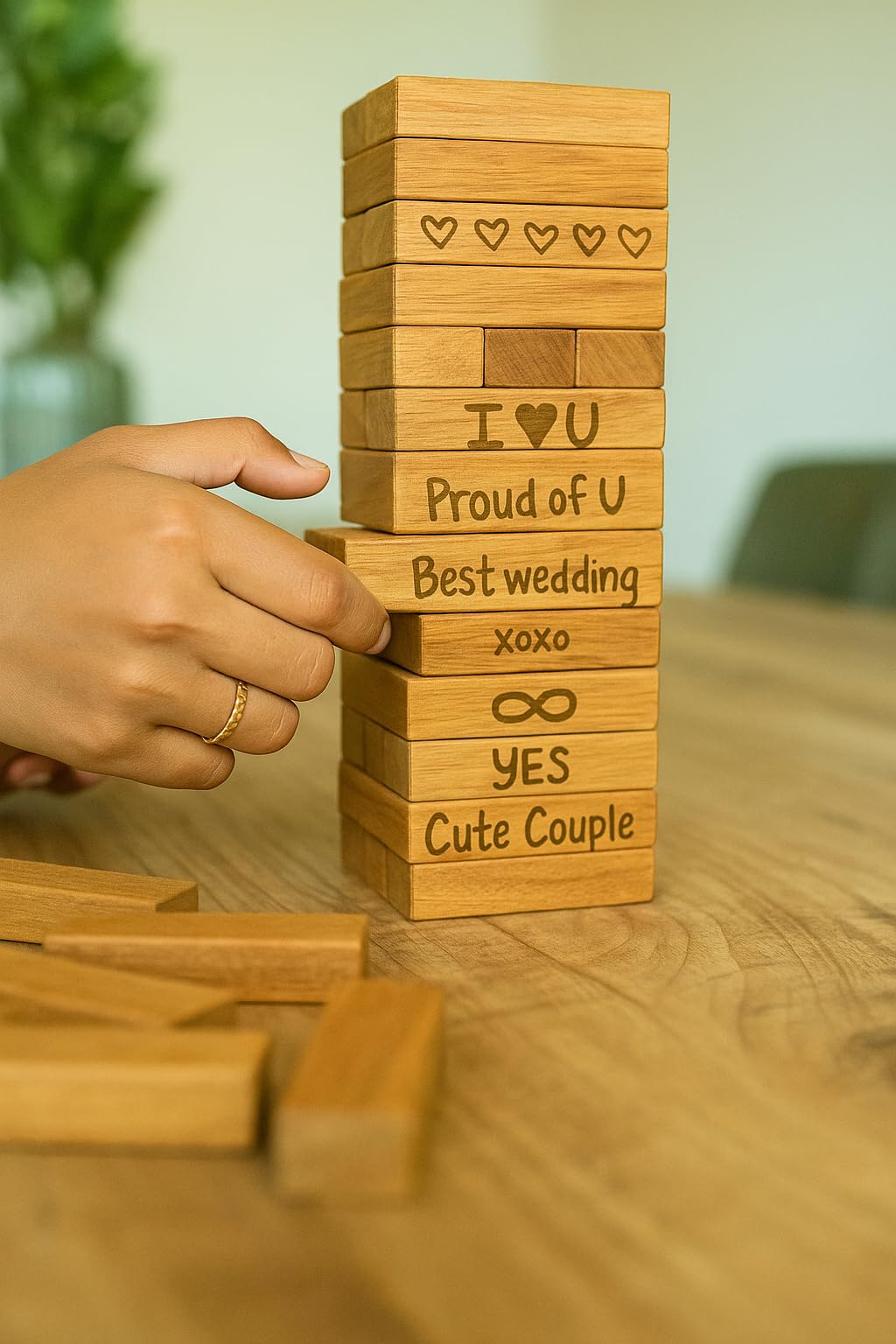 LIFETOO wooden block guest book on a coffee table display of cherished wishes
