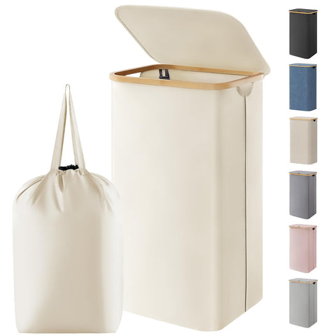 Lifewit 100L laundry basket with lid shown for organized bedroom storage.