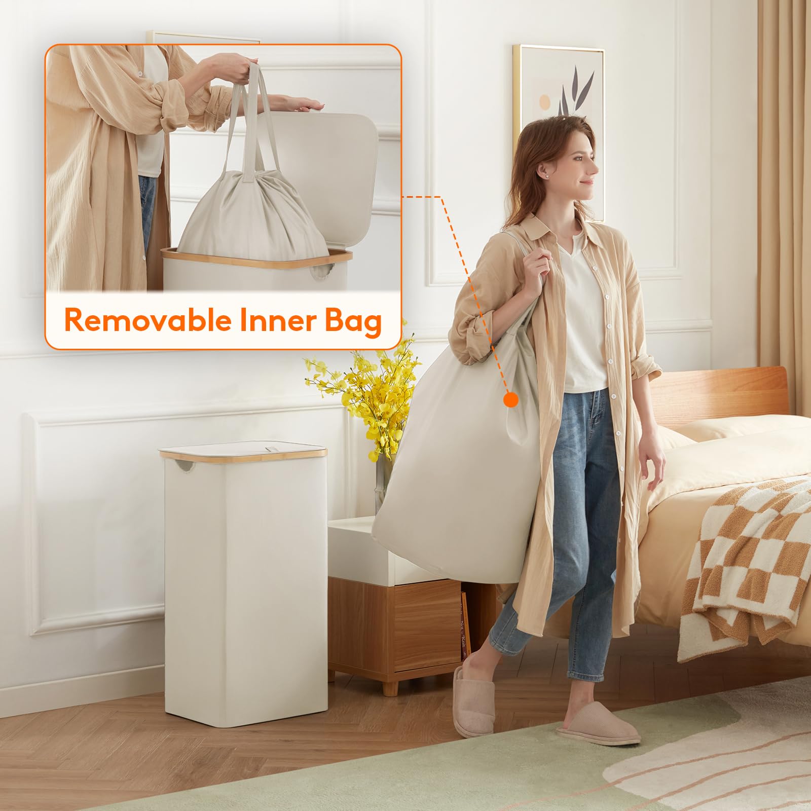 Removable inner bag from Lifewit basket for easy washing.