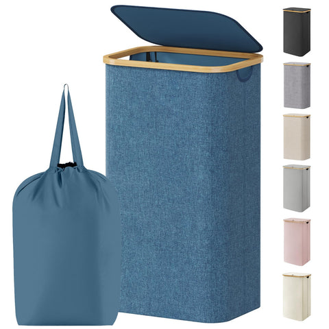Lifewit 100L laundry basket with lid showing a tidy setup and odor control.