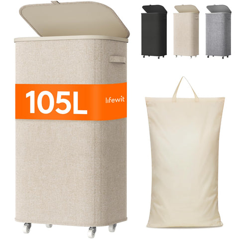 Lifewit 105L laundry basket with wheels and lid for easy transport and storage