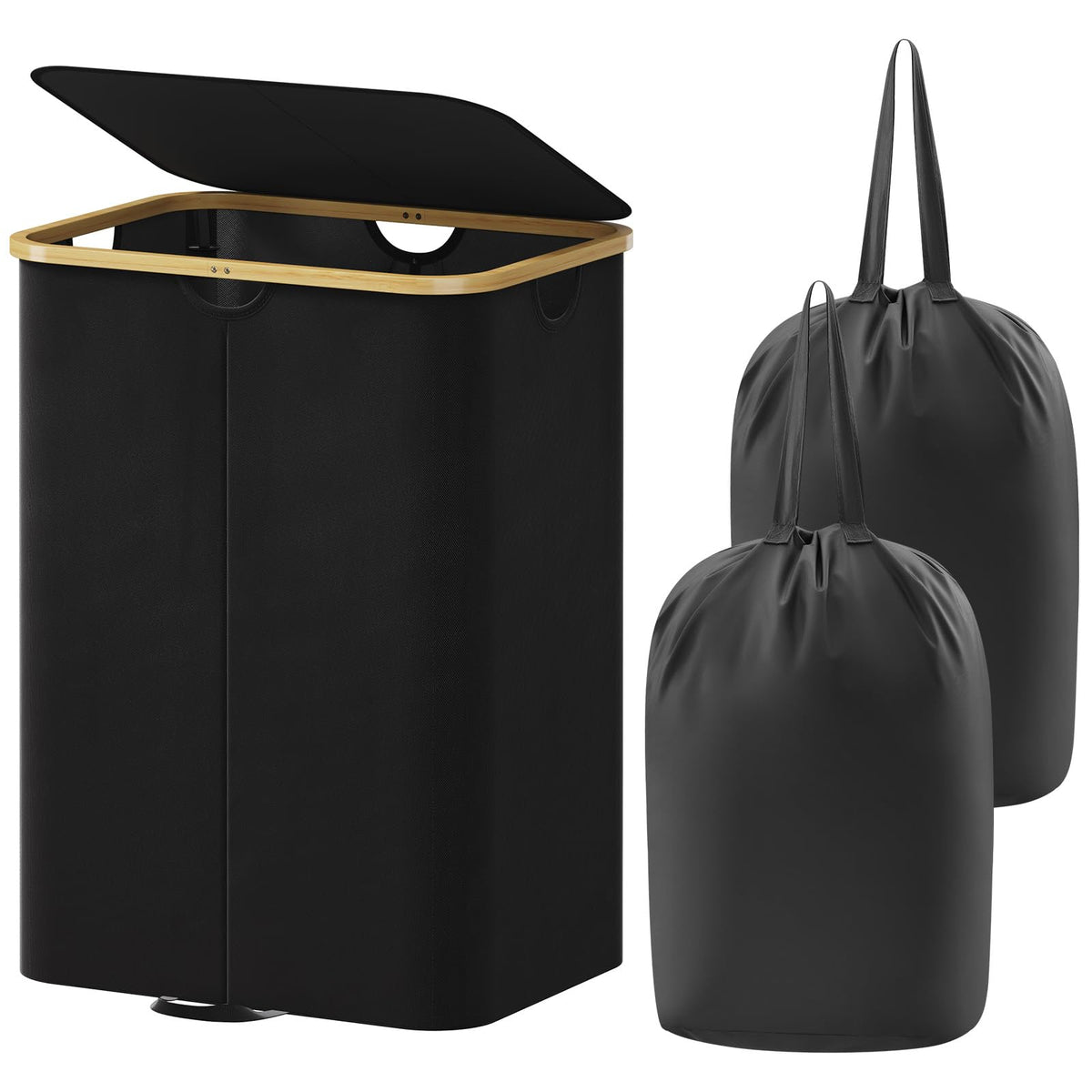 Lifewit 150L double laundry hamper with lid keeping clothes organized and concealed.