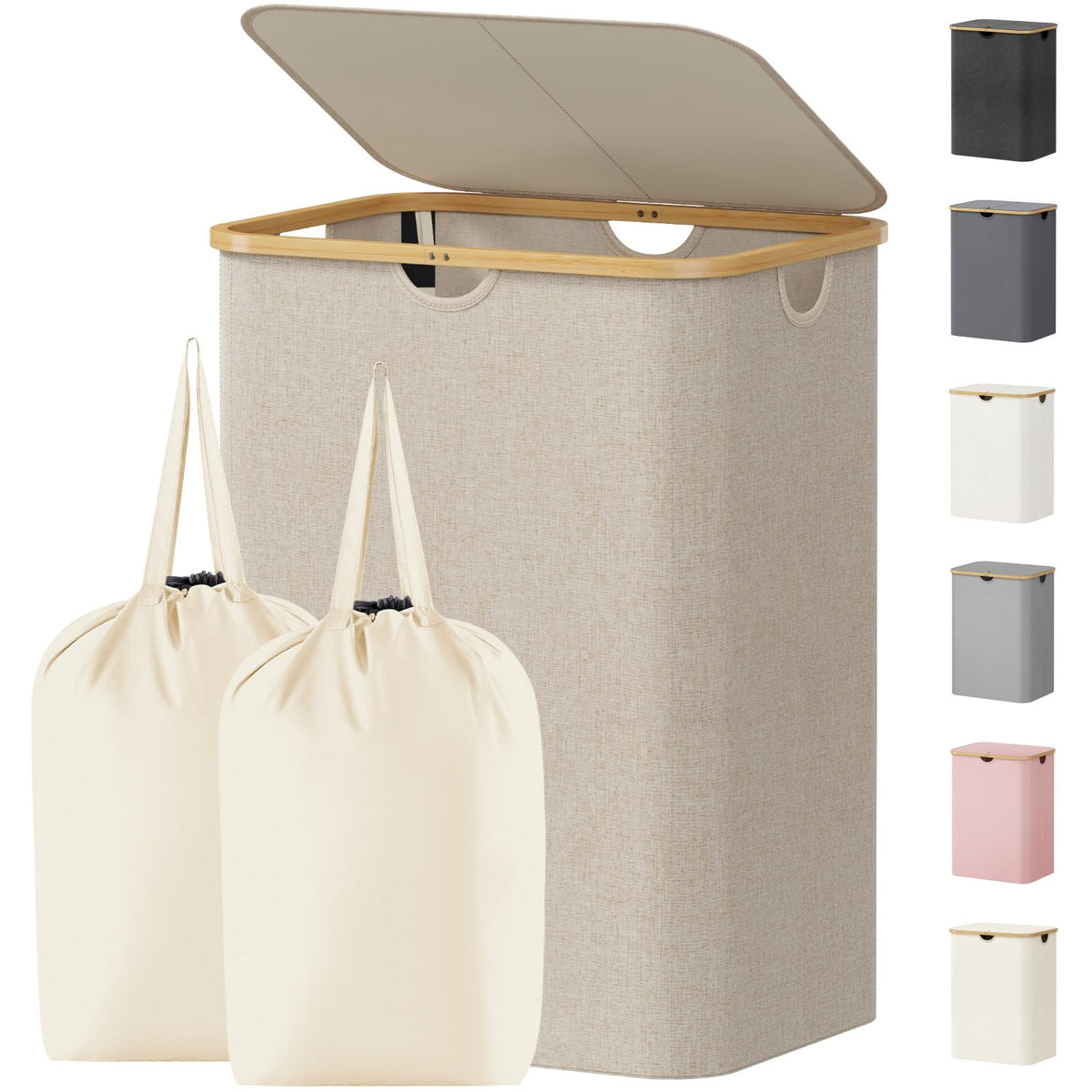 Lifewit 150L laundry basket with lid keeps clothes hidden and odor contained.