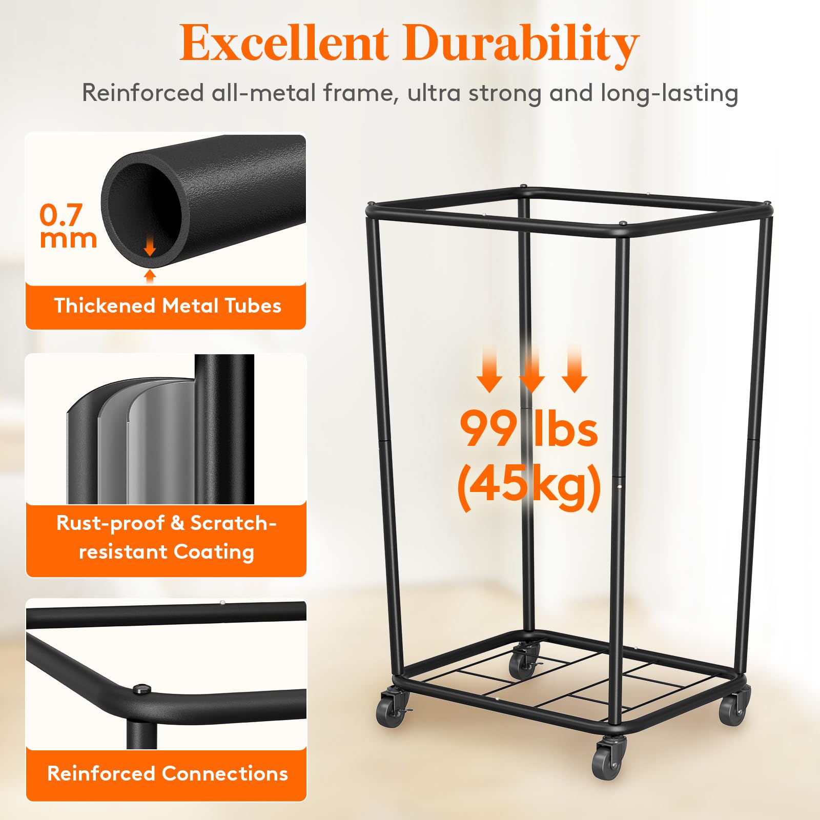 Lifewit steel frame close-up showing durability and rust resistance