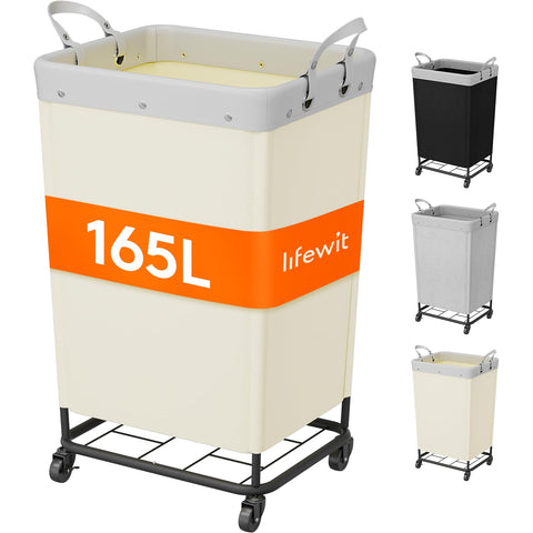 Lifewit 165L laundry basket with wheels, full capacity view for clutter-free laundry