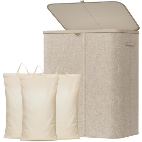 Lifewit 185L laundry hamper with lid beige front view keeps clothes contained and organized.