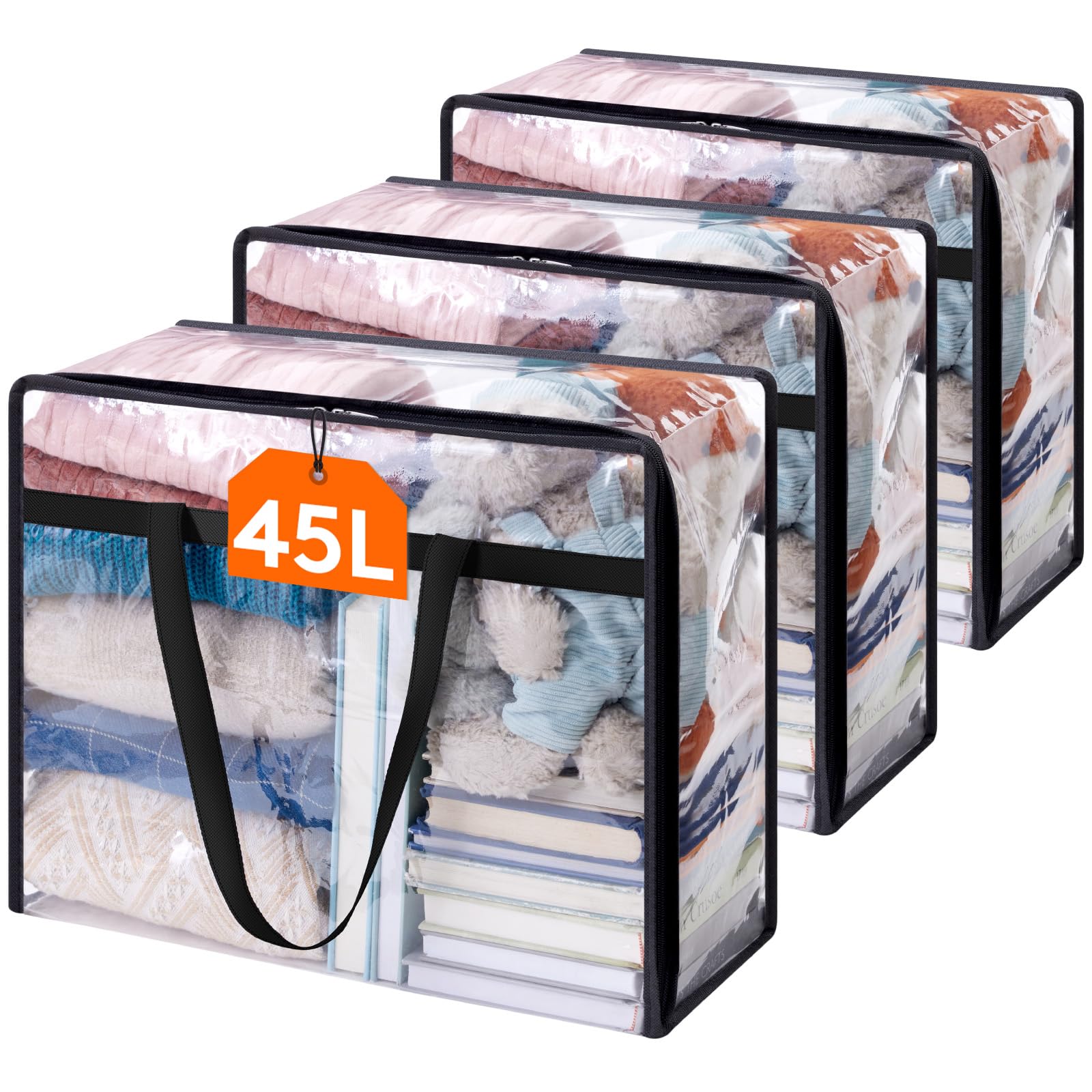 Lifewit 3-pack clear storage bags keeps bedding organized and visible.