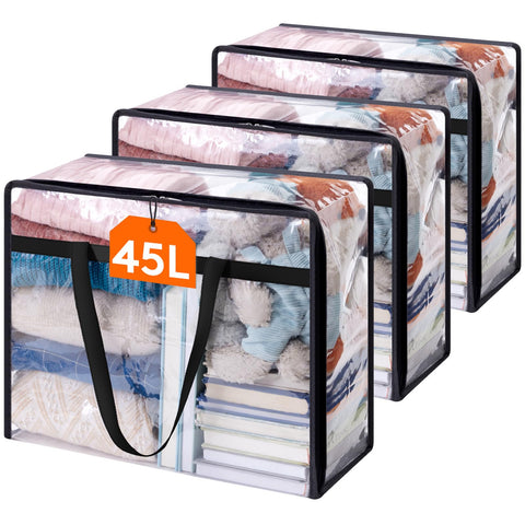 Lifewit 3-pack clear storage bags keeps bedding organized and visible.