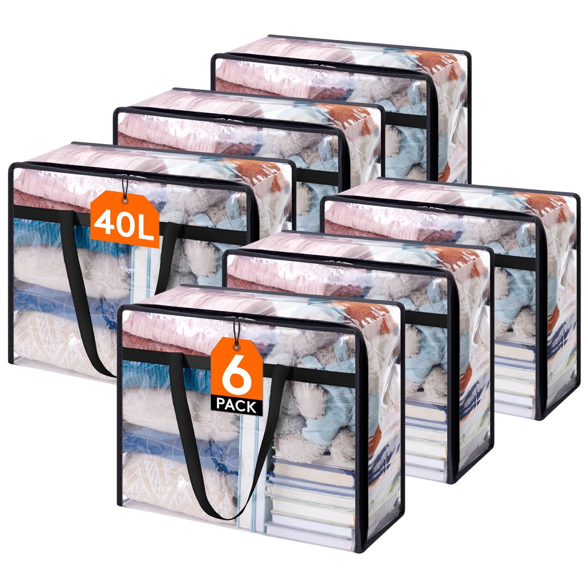 Lifewit clear storage bags with 40L capacity for bedding organization.