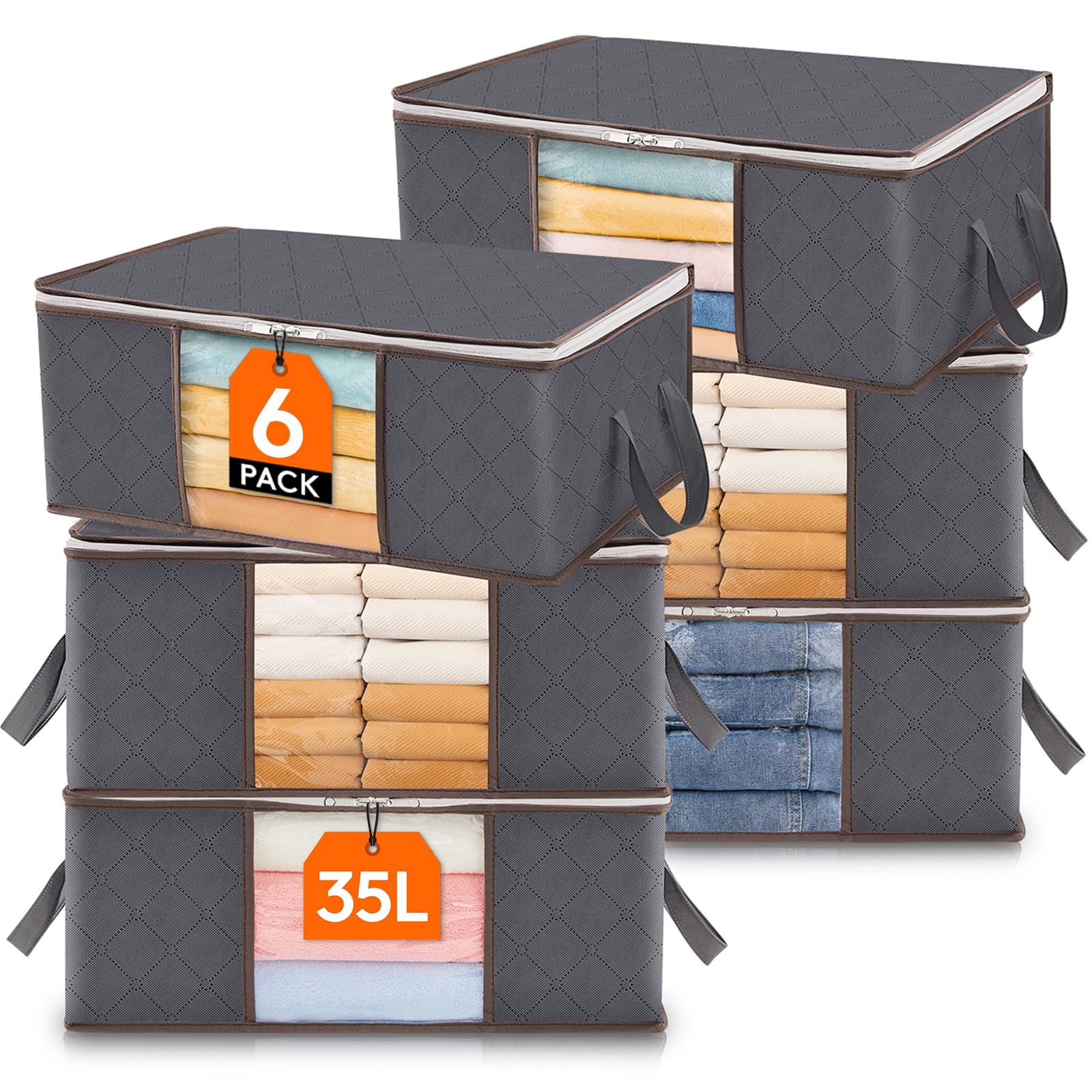 Lifewit 6 pack storage bag folded in closet for space saving.