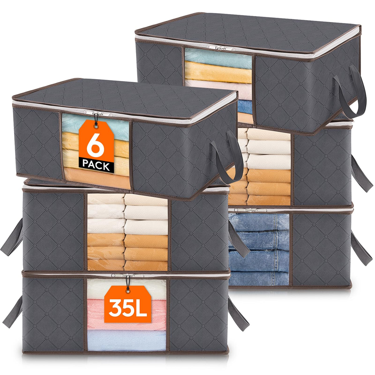 Lifewit 6 pack storage bag folded in closet for space saving.