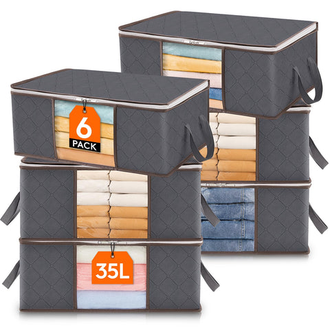 Lifewit 6 pack storage bag folded in closet for space saving.