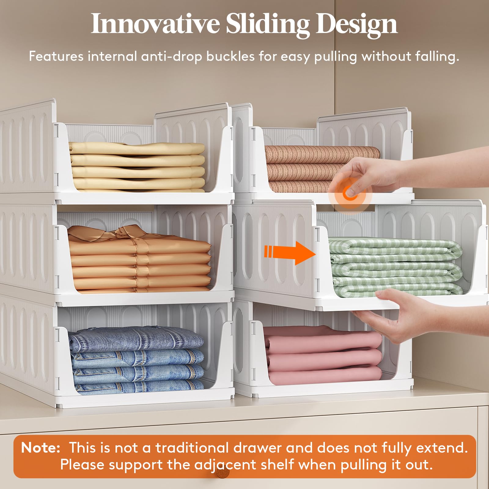Lifewit closet organizers front view highlights anti-tip front baffle for items stay put