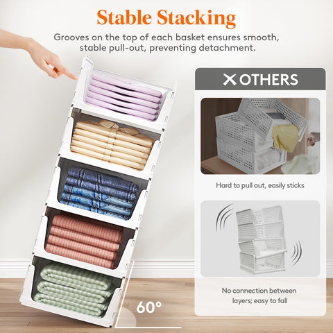 Lifewit stackable bins closeup shows sturdy PP plastic and secure grooves