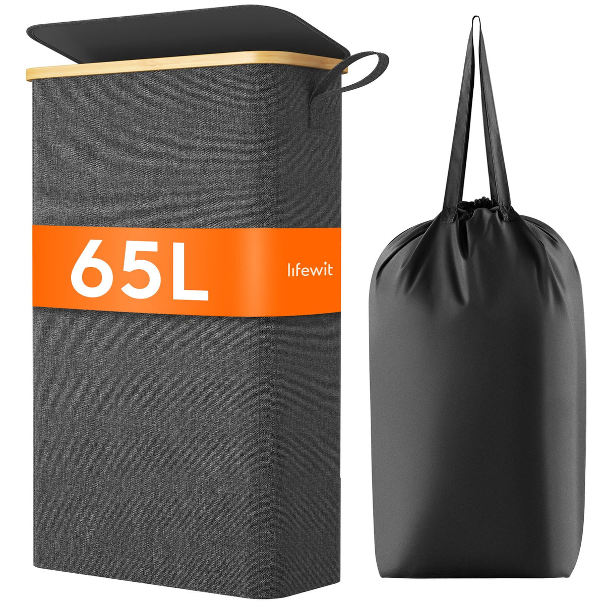 Lifewit 65L slim hamper with lid for compact storage.