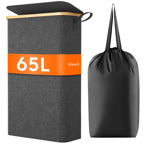 Lifewit 65L slim hamper with lid for compact storage.