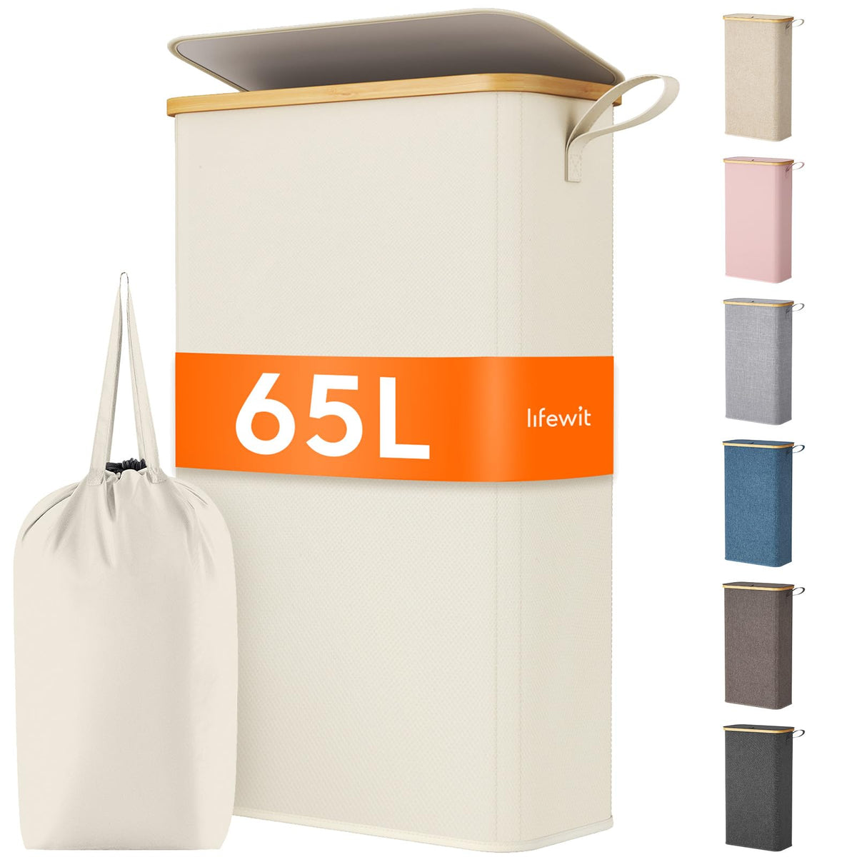 Lifewit 65L slim laundry hamper with lid in a compact space.