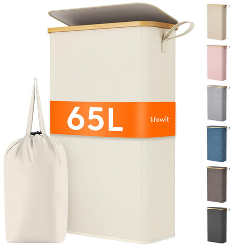 Lifewit 65L slim laundry hamper with lid in a compact space.