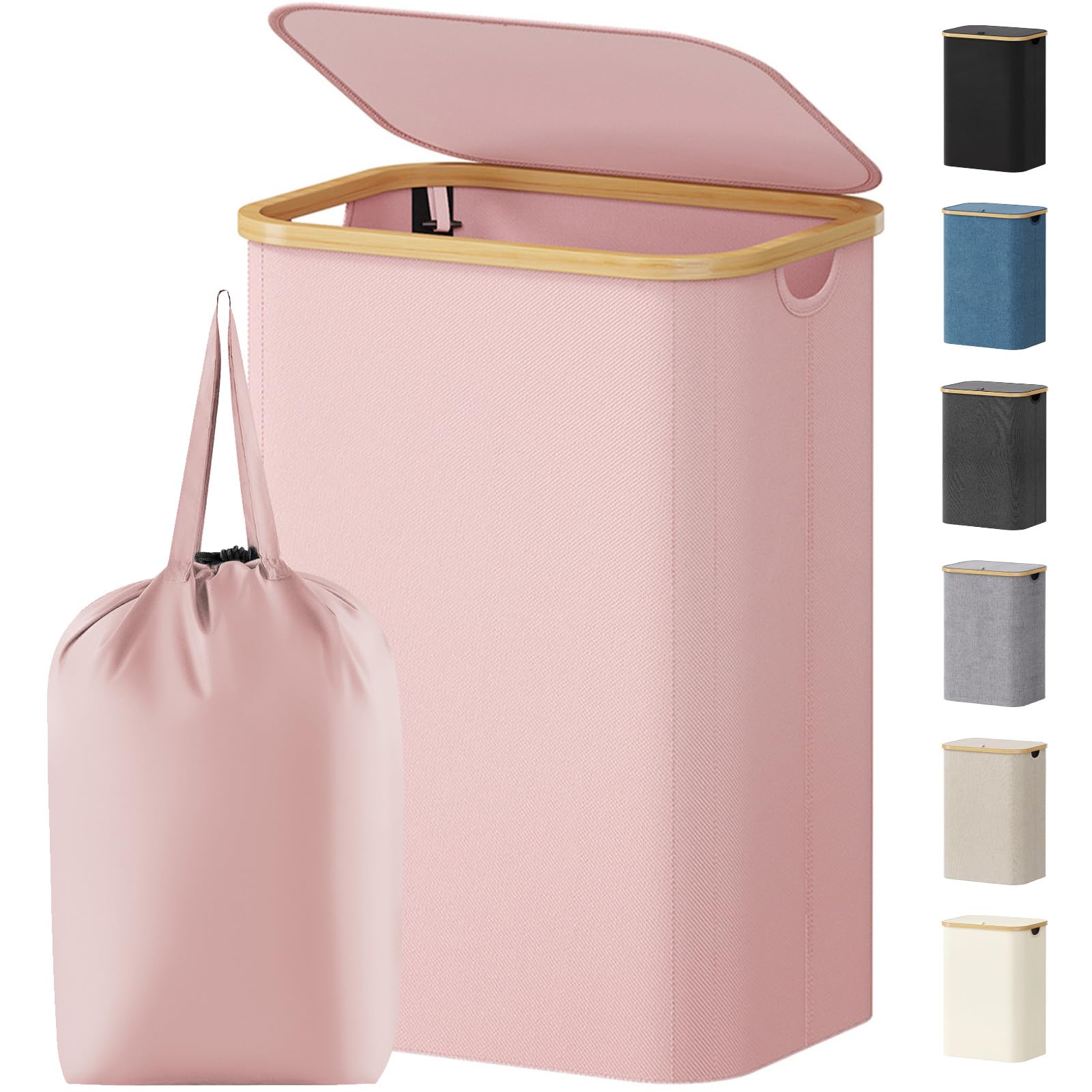 Lifewit 80L laundry basket with lid in pink keeps clothes organized.