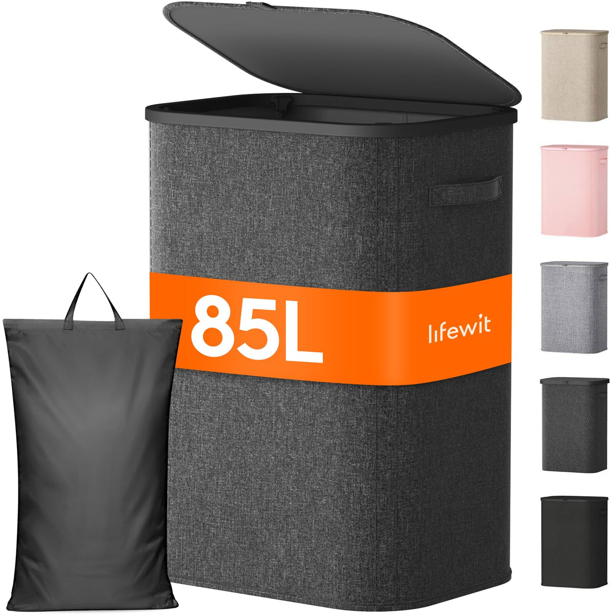 Lifewit 85L laundry basket with lid keeps clothes organized and odors contained.