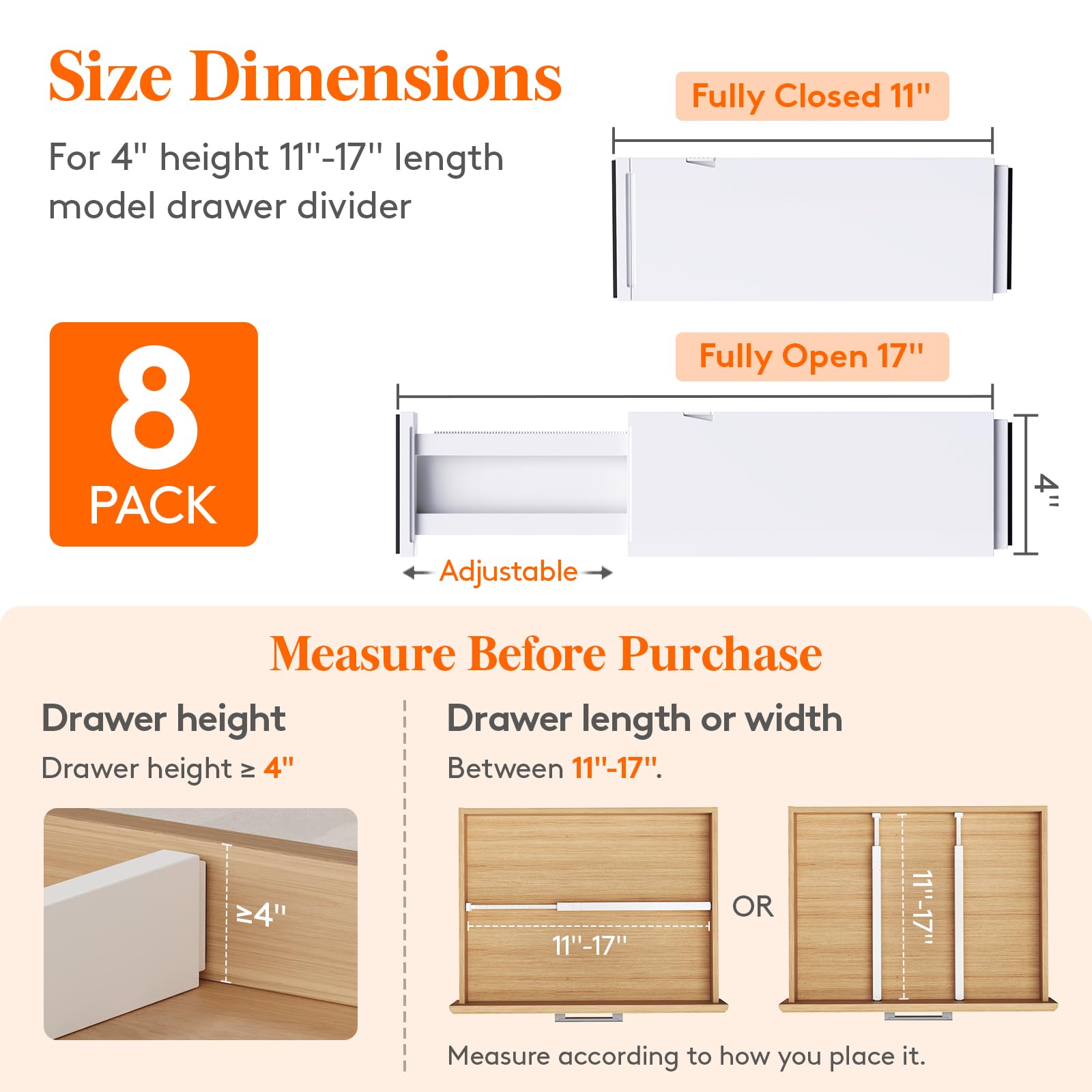 Lifewit drawer dividers adjustable length fit 11 to 17 inch drawers.
