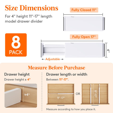 Lifewit drawer dividers adjustable length fit 11 to 17 inch drawers.