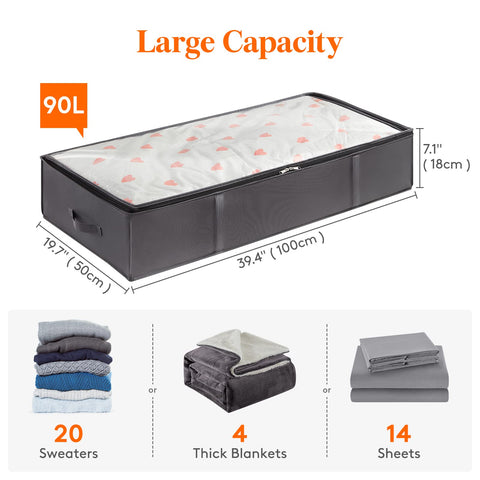 Lifewit under-bed storage with reinforced handles for easy pulling