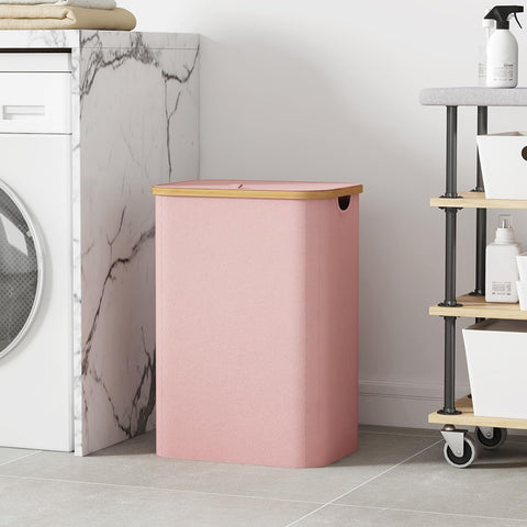 Lifewit laundry basket with bamboo handles provides a sturdy grip.