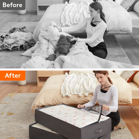 Lifewit blanket and sheet storage neatly organized under bed