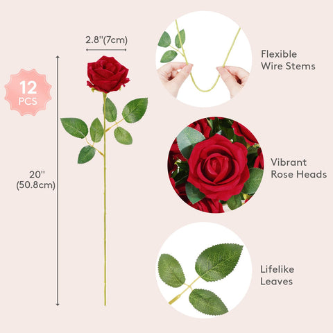 Lifewit Classic Red Rose bendable stems enabling flexible floral arrangements.