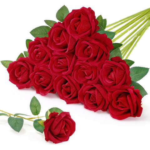 Lifewit Classic Red Rose long stem close-up showing velvet petals for premium wedding decor.
