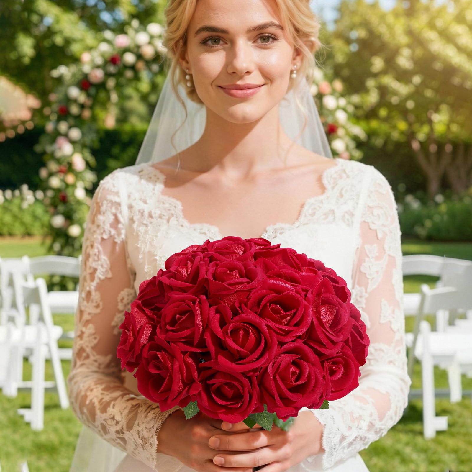 Lifewit Classic Red Rose petals close-up highlighting natural texture for romantic interiors.