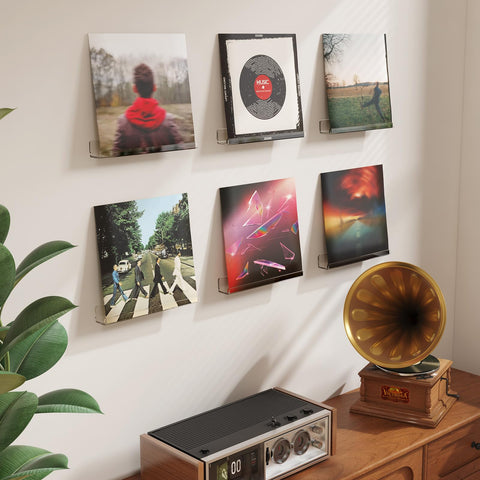 Lifewit clear acrylic shelves highlight vinyl records while blending with decor.