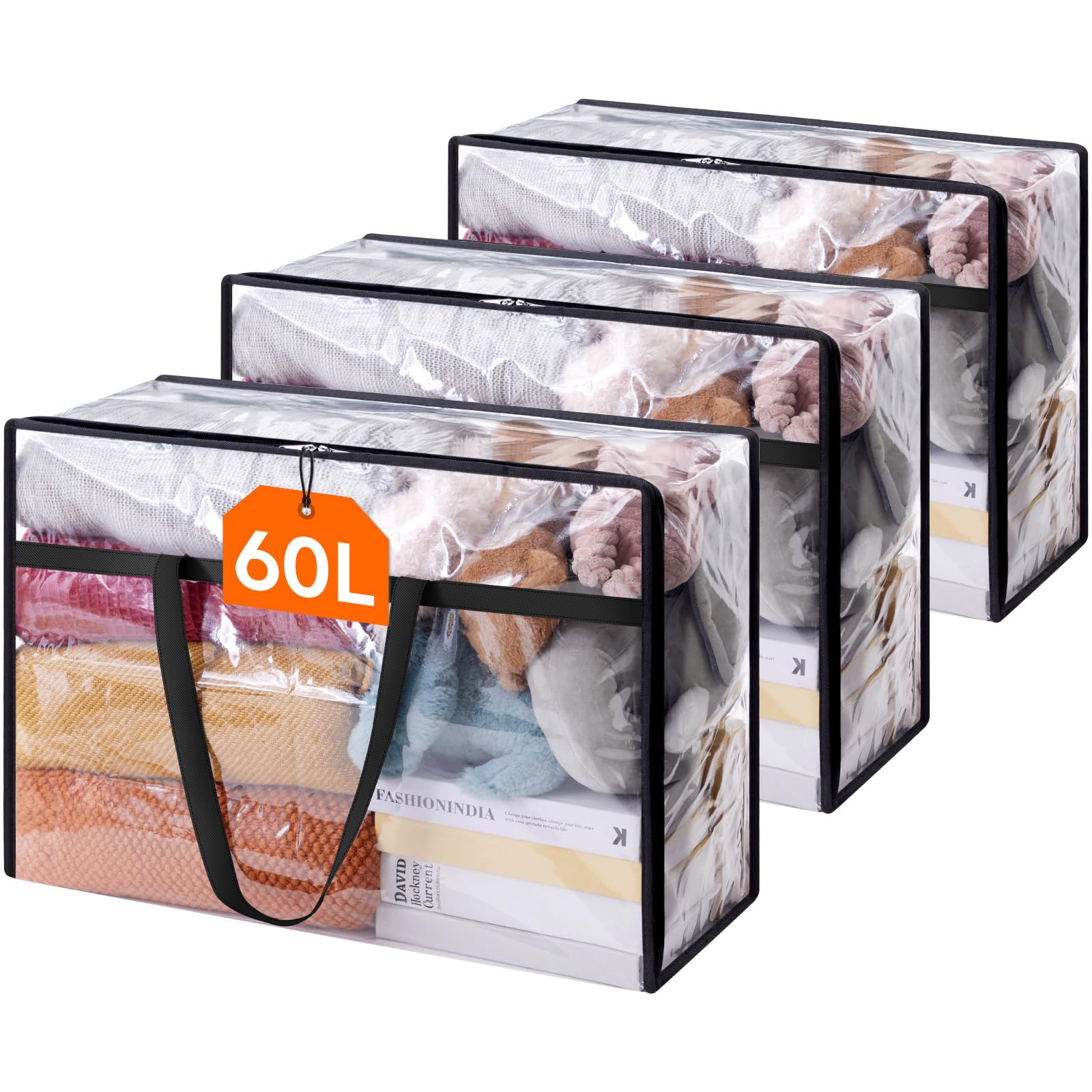 Lifewit 3-pack clear clothes storage bags for easy visibility and organized closets.