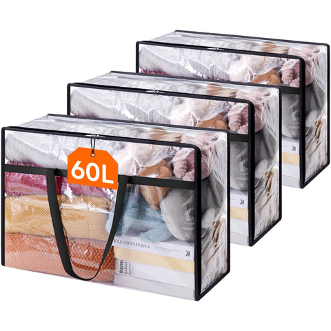 Lifewit 3-pack clear clothes storage bags for easy visibility and organized closets.