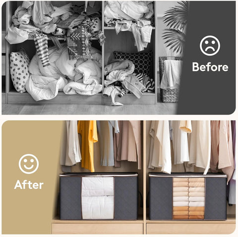 Lifewit dorm room organization uses these bins for bedding and clothes.