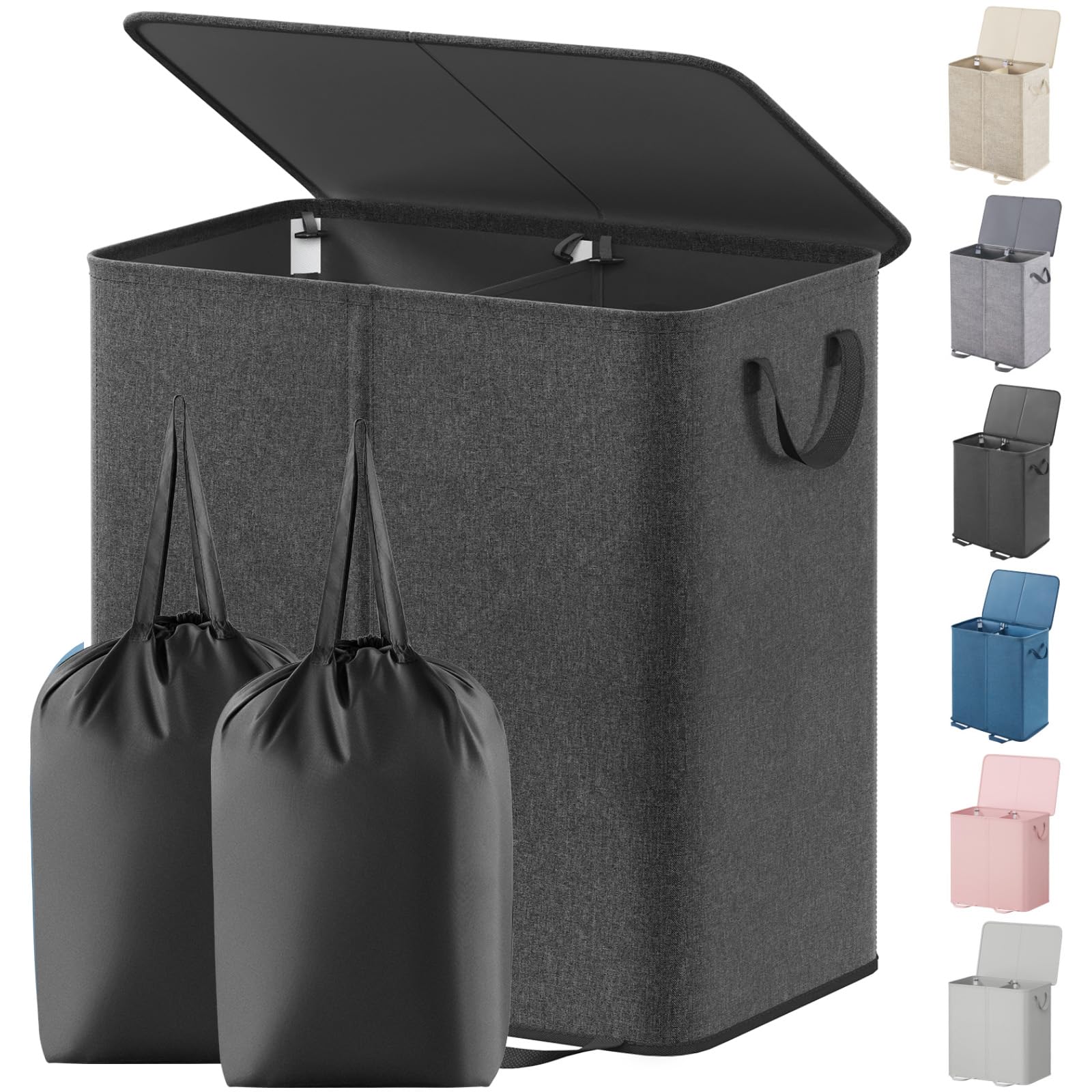 Lifewit double laundry hamper with lid keeps clothes hidden and organized.